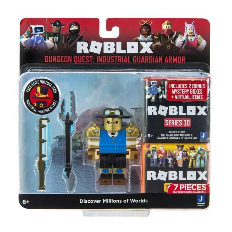 Roblox Action Collection - Dungeon Quest: Industrial Guardian Armor Core +  2 Mystery Figure Bundle [Includes Exclusive Virtual Item] 