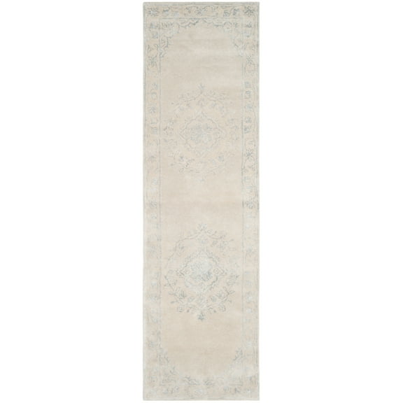 SAFAVIEH Glamour Gaia Floral Bordered Wool Runner Rug, Light Grey, 2'3" x 8'
