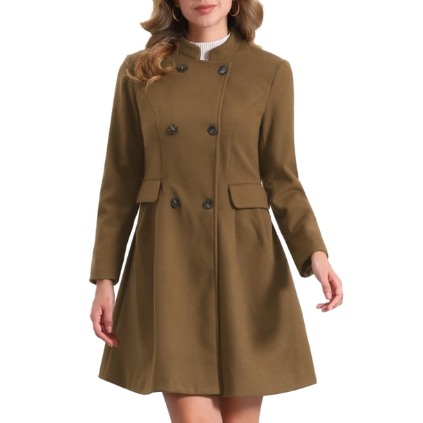 Abrigo de doble botonadura con cuello alto Allegra K para mujer, abrigo de invierno de manga larga S marrón