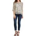 thumbnail image 3 of INSPIRE CHIC Women's Tops 3/4 Sleeves Ruffle Hem Floral Chiffon Shirt Blouses XS Grey Purple, 3 of 8