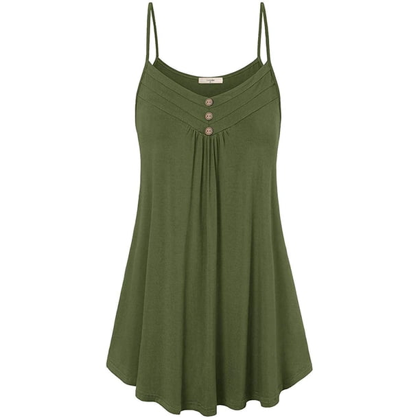 Camisola de tirantes finos plisada con cuello en V informal de verano para mujer Adepaton WRHS-183-2
