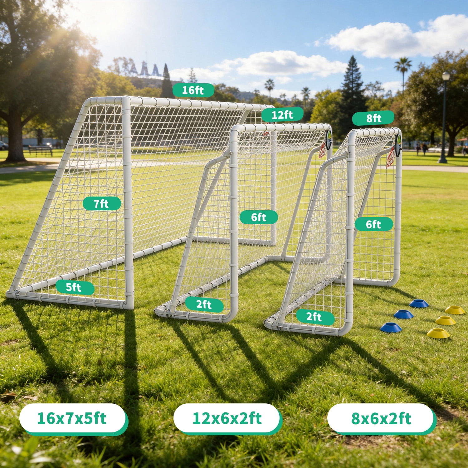 Aukfa 7x16 FT Soccer Goal for Kids, Heavy-Duty Steel Frame Backyard Soccer Net, Portable Training Goal for Outdoor Practice,White