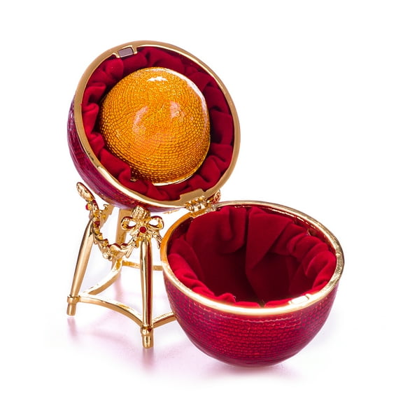 danila-souvenirs Faberge style First Hen Egg / Trinket Jewel Box with chicken 5.2'' (13 cm) red