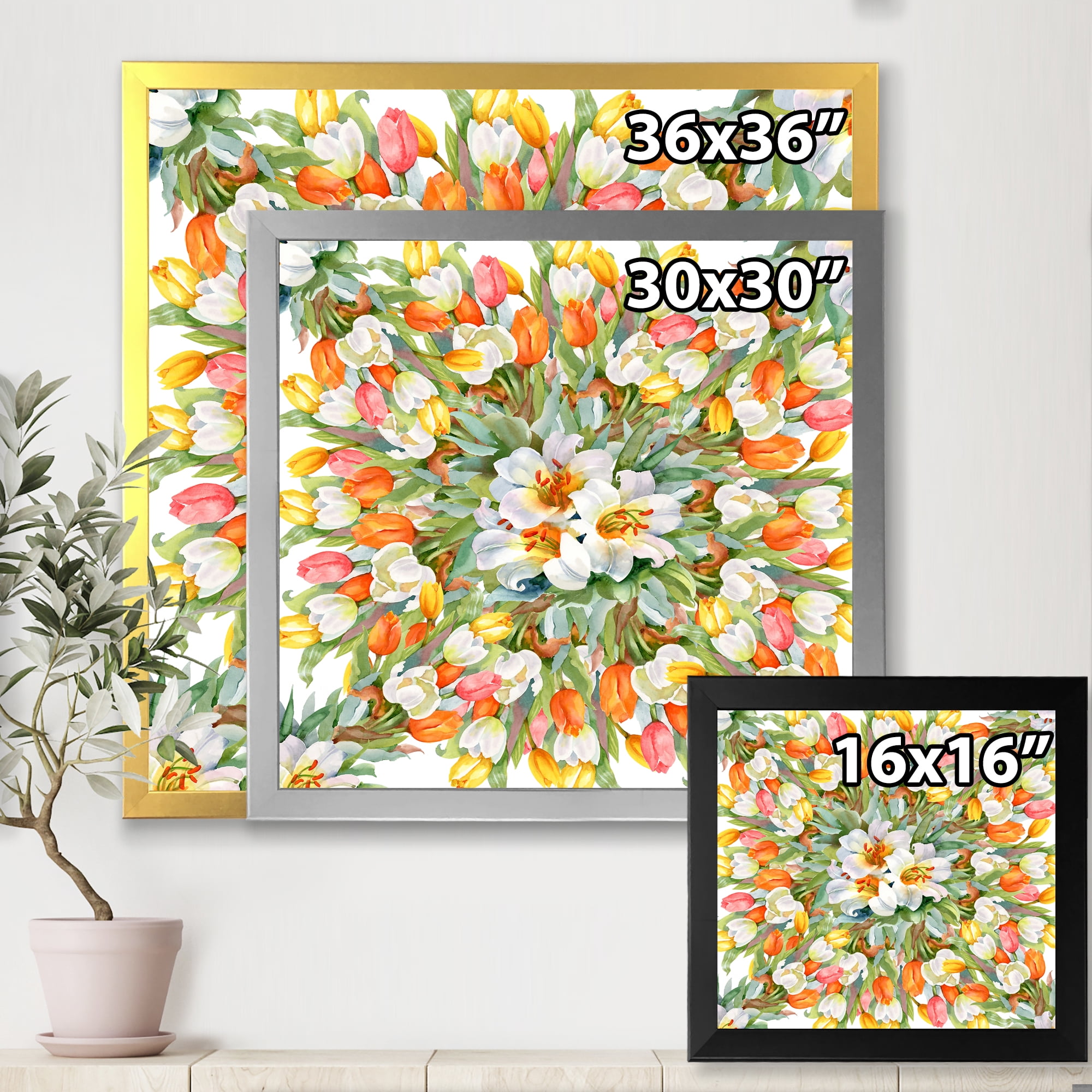 Designart 'Blooming Orange and White Tulips I' Traditional Framed Art Print