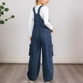 thumbnail image 4 of Girls Pants,Snowflake Washed Girls Cargo Wide Leg Denim Overalls Jumpsuit Toddler Kids Winter Casual,Girls Jeans,05 Blue,8-9 Years, 4 of 5