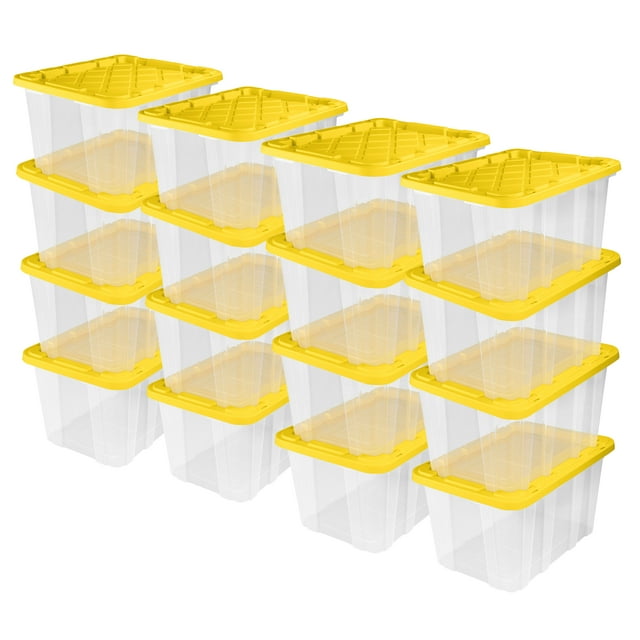 Sterilite Industrial Storage Box with Carrying Handles, 27 Gal, Yellow, 16 Pack