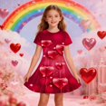 thumbnail image 2 of WMQPNNS Girls Heart Printed Dress Girls Dress 5t Fancy Short Sleeve Tunic Shirt Mid Dresses Casual Summer Dress Skater Sundress Kids Outfits(Size 6-7 Years,Red), 2 of 4