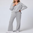 thumbnail image 5 of LYMAYTER 2-Piece Sets for Women Casual Long Sleeve Sets V Neck Tops Drawstring Wide Leg Pants Sets S-2XL, 5 of 9