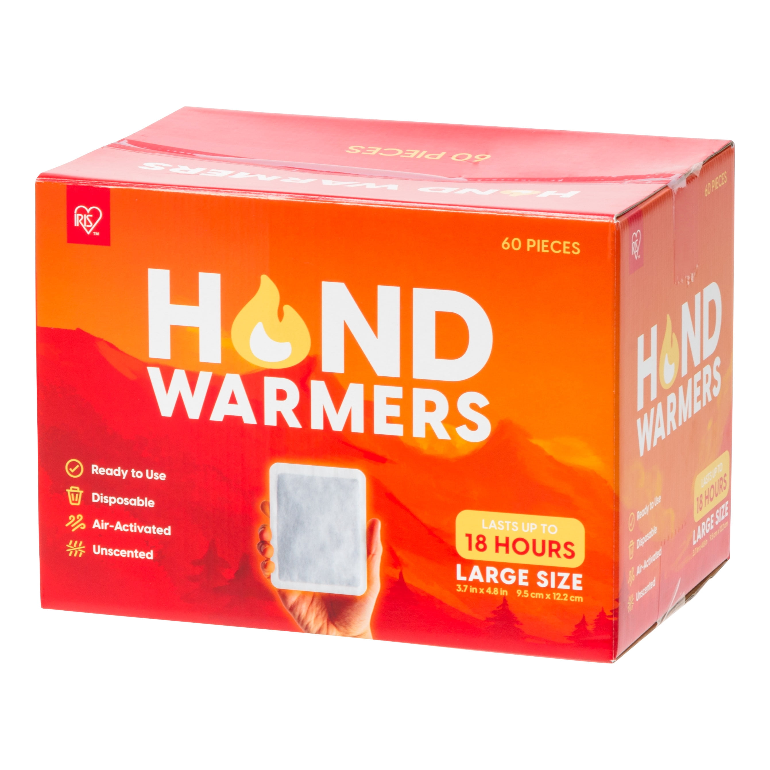 IRIS USA, Inc. Hand Warmers – Large, 60 Individual Warmers, Long-Lasting Up to 18 Hours for Warm and hot Hands - On The Go, Disposable, Handwarmers for Hands and Feet, Winter Essentials, White