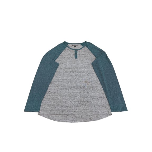 Mens Gray Blue Heather Stripe Long Sleeve Two Button Henley Shirt XX-Large