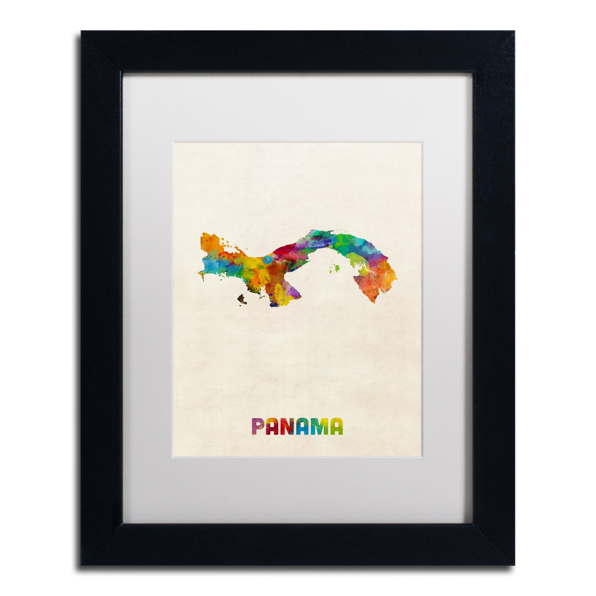 Trademark Fine Art ''Panama Watercolor Map'' by Michael Tompsett 16" x 20" White Matted Black Frame
