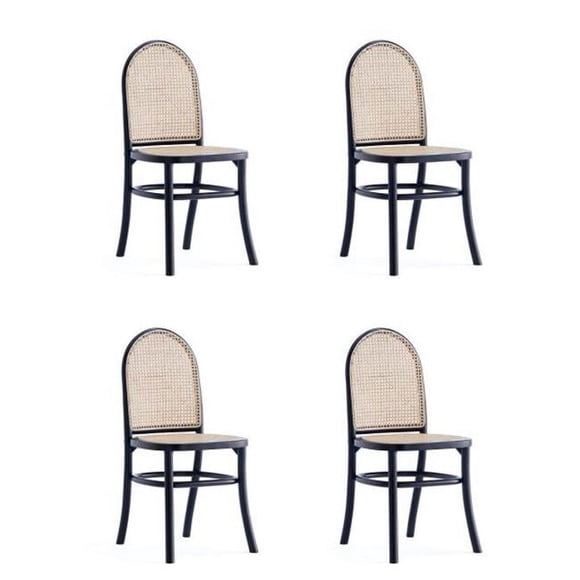 Manhattan Comfort 2-DCCA12-BK Paragon Dining Chair, Black & Cane - Set of 4