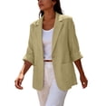 thumbnail image 5 of WRFWUL Womens Cotton Linen Blazer 3/4 Sleeve Open Front Notched Collar Jacket Casual Work Office Lightweight Coat with Pockets, 5 of 6