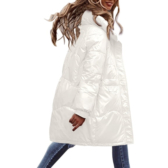 Vedolay Womens Hooded Parka Coat Oversized Fall Dressy Winter Dress Coat Casual Light Jackets White,M