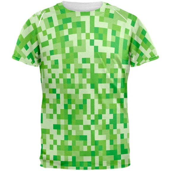 Green Pixels All Over Adult T-Shirt - 2X-Large