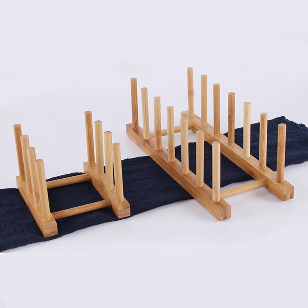Bamboo Wooden Dish Rack Plate Rack Stand Pot Lid Shelves Kitchen