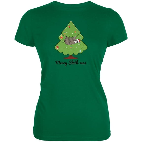 Merry Slothmas Sloth Christmas Tree Juniors Soft T Shirt Irish Green 2XL