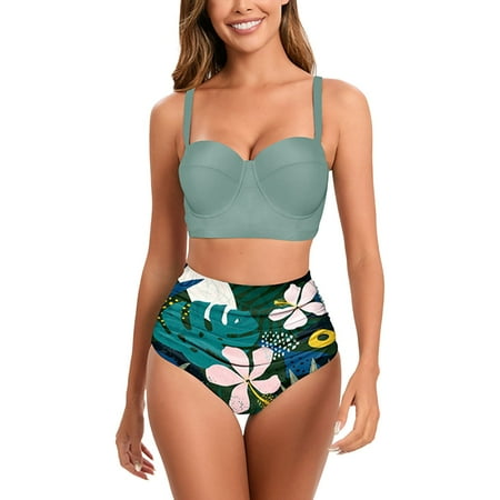 2 Piece Bikinis V-Neck for Women Women s High Waisted Tankini HalterNeck Knotted Two Pieces Set Swimsuit Swim Suits Trendy 2025 Army Green