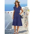 thumbnail image 3 of Women's Casual V Neck Ruffle Sleeve Midi Dress Tiered Flowy Pocket Loose Fit Summer Beach Vacation Sundress, 3 of 7