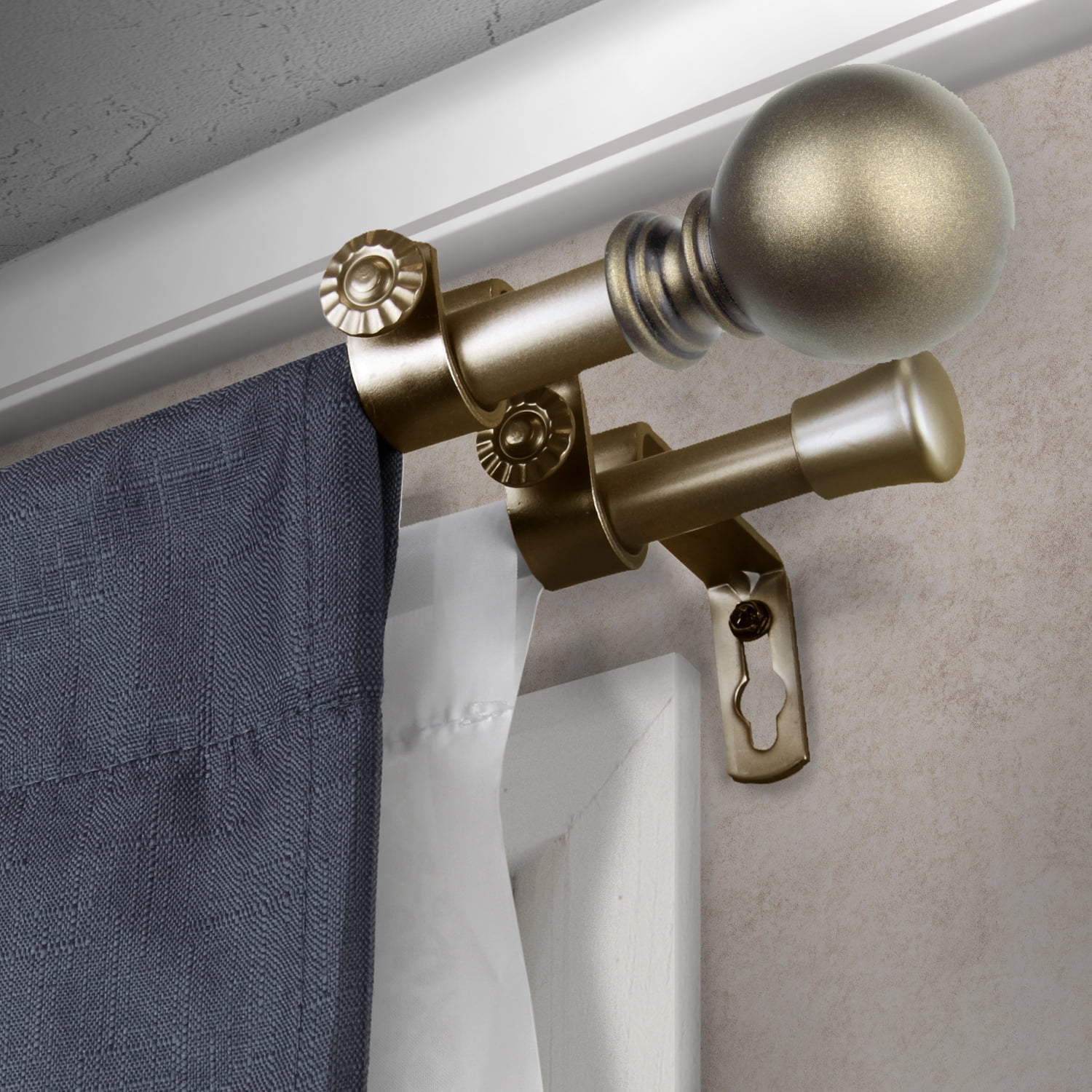 Central Design Products Steel 0.62" Modern Double Curtain Rod, Gold