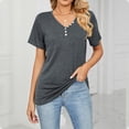 thumbnail image 6 of Womens Shirts Blouse Women's Fashion Button V-Neck Shirt Short Sleeve Casual Cotton Top, 6 of 6