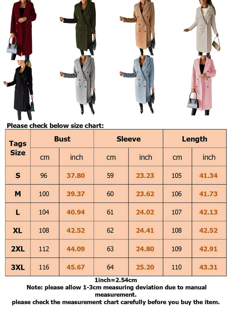 Cindysus Ladies Elegant Solid Color Jacket Women Long Length Pea