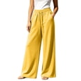 thumbnail image 2 of VV AVEORS Womens Wide Leg Sweatpants Drawstring Baggy Sweat Pants With Pockets Elastic Waisted Lounge Casual Trousers Yellow L, 2 of 6