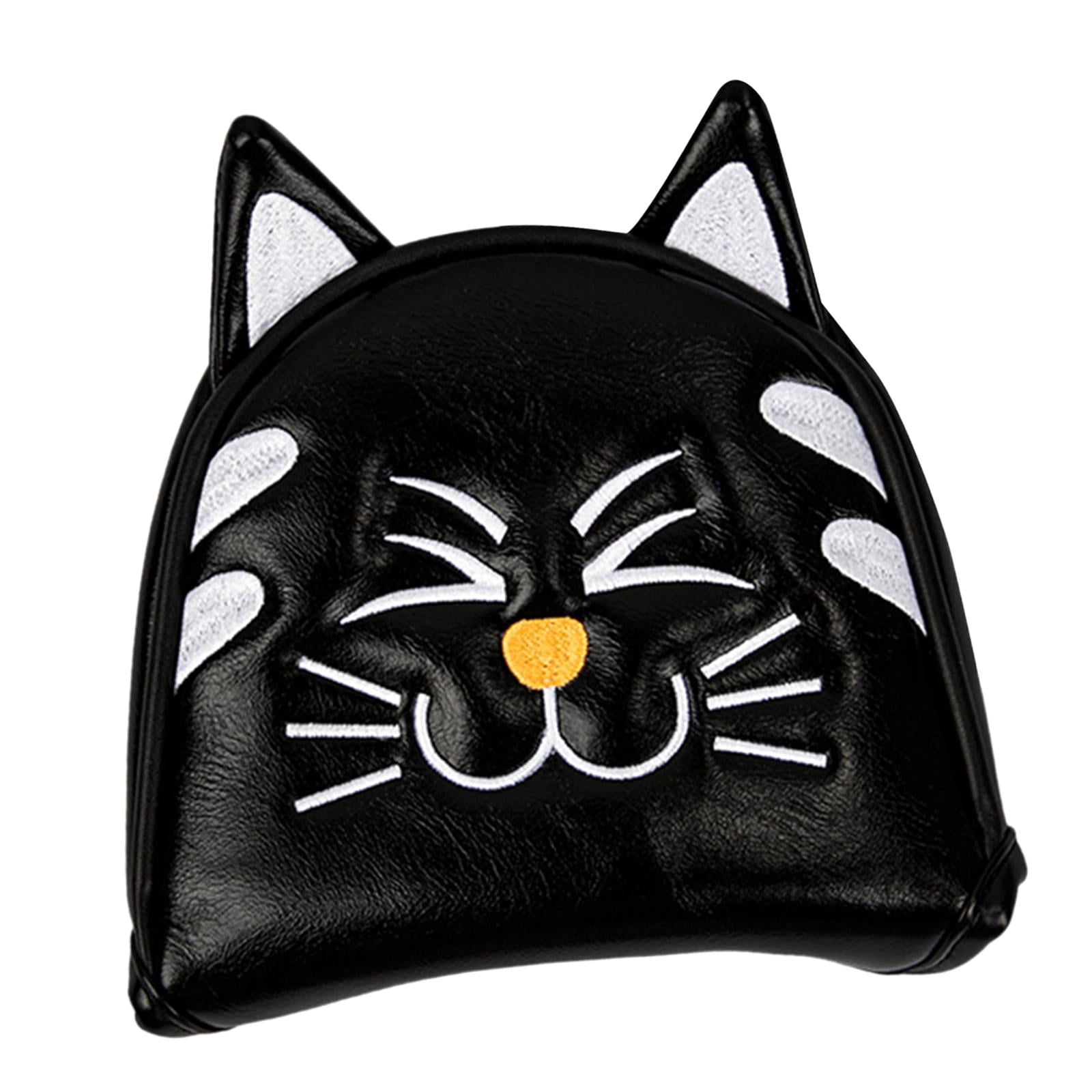 QccHieUs Golf Club Head Covers Mallet Putter Cat Pattern Accessories Putter Cue Headcover Semicircle Black