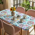 thumbnail image 3 of Easter Gnomes Eggs Table Cloths for 6 Foot Rectangle Tables, Bunny Ears Spring Flowers Country Blue Patio Waterproof Elastic Fitted Tablecloths, Washable Rectangular Table Cover for Camping, 3 of 8