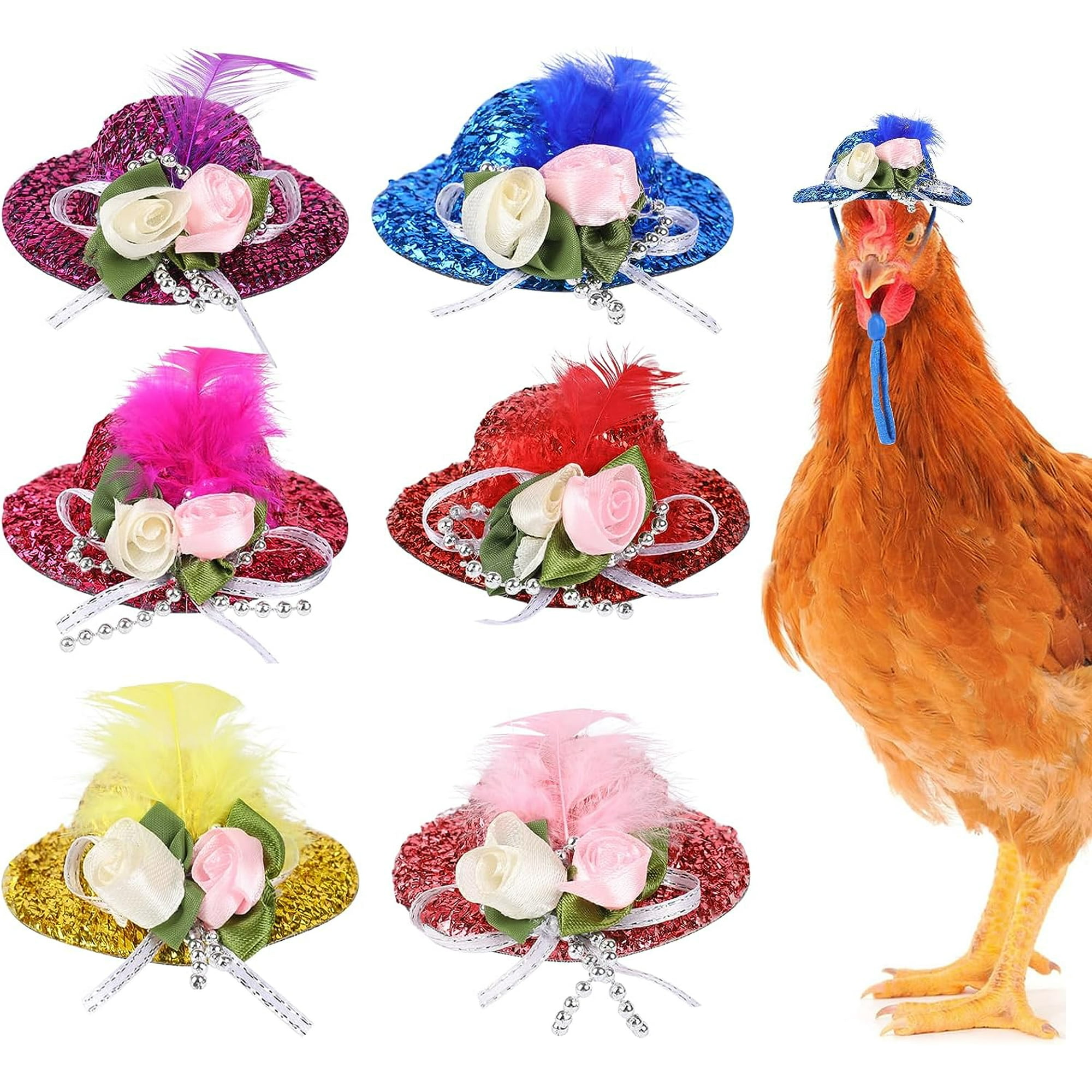 Chicken Hat for Hens 6pcs Mini Cap with Adjustable Elastic Chin Strap Small Animal Hat for Guinea Pig Snake Hedgehog Lizards Bearded Dragons Hamster Parrot Photo Props Accessories