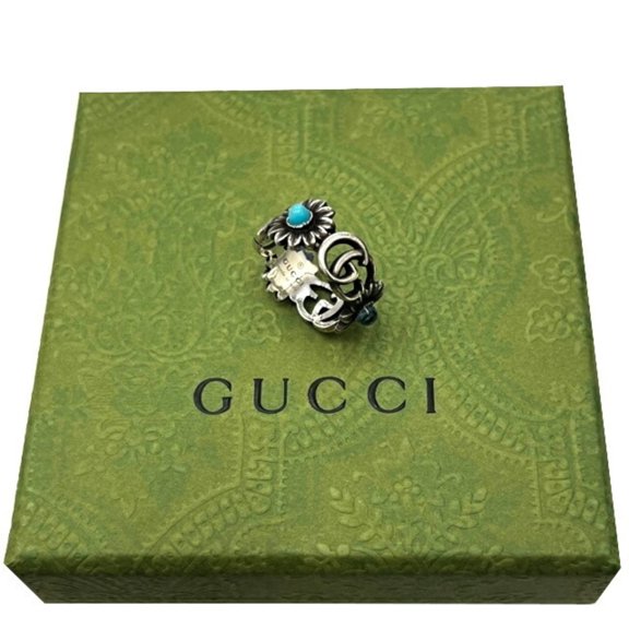 Pre-Owned GUCCI Double G Mother of Pearl Ring Gucci Flower Interlocking Blue Sterling... (Good)