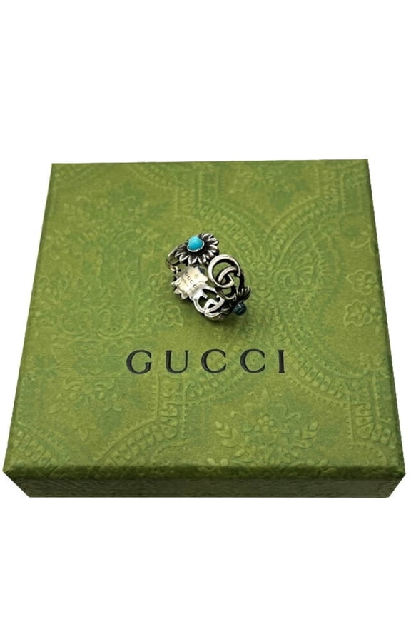 Pre-Owned GUCCI Double G Mother of Pearl Ring Gucci Flower Interlocking Blue Sterling... (Good)