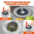 thumbnail image 3 of Colador y Tapón para Desagüe de Fregadero de Cocina Nipoko 3 en 1 Acero Inoxidable, 3 of 6