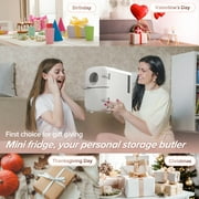 Auseo Mini Fridge, Portable Fridge Personal, 4 Liter/6 Cans Countertop, 120V AC/ 12V DC, Cooler and Warmer for Drink Office Dorm Bedroom Car, White