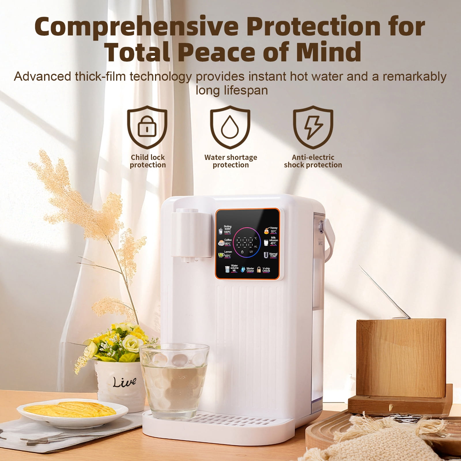 YILIFEIDA Instant Hot Water Dispenser, Countertop Boiling Water Dispenser with Adjustable 6 Temperatures & 8 Water Volumes,119oz Removable Water Tank, Touchscreen & Child Lock for Home