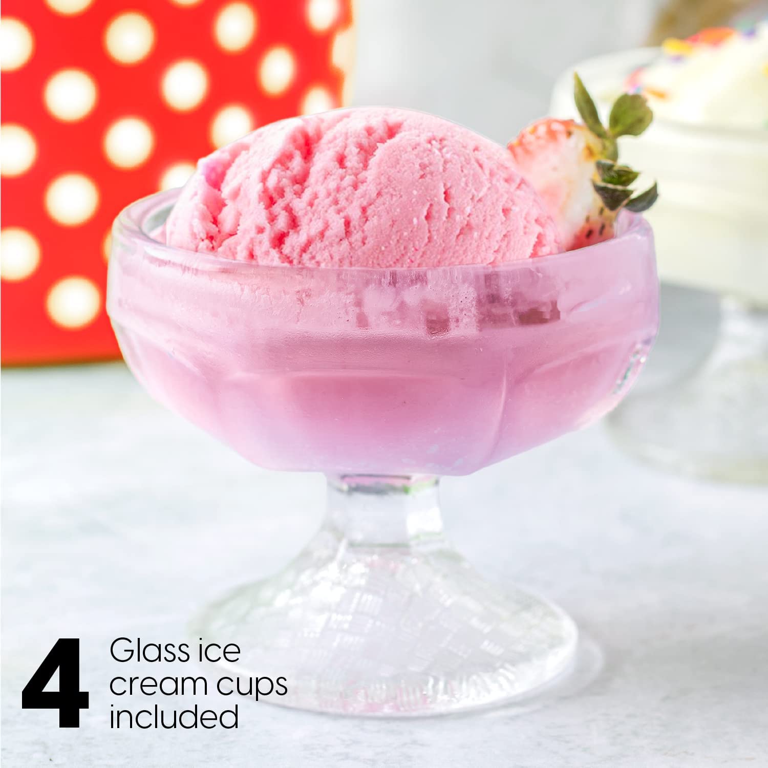 Ice  Maker with 4 Glass Cups - Double-Insulated Freezer Bowl for Homemade Gelato, Sorbet &  Yogurt in 30 Minutes