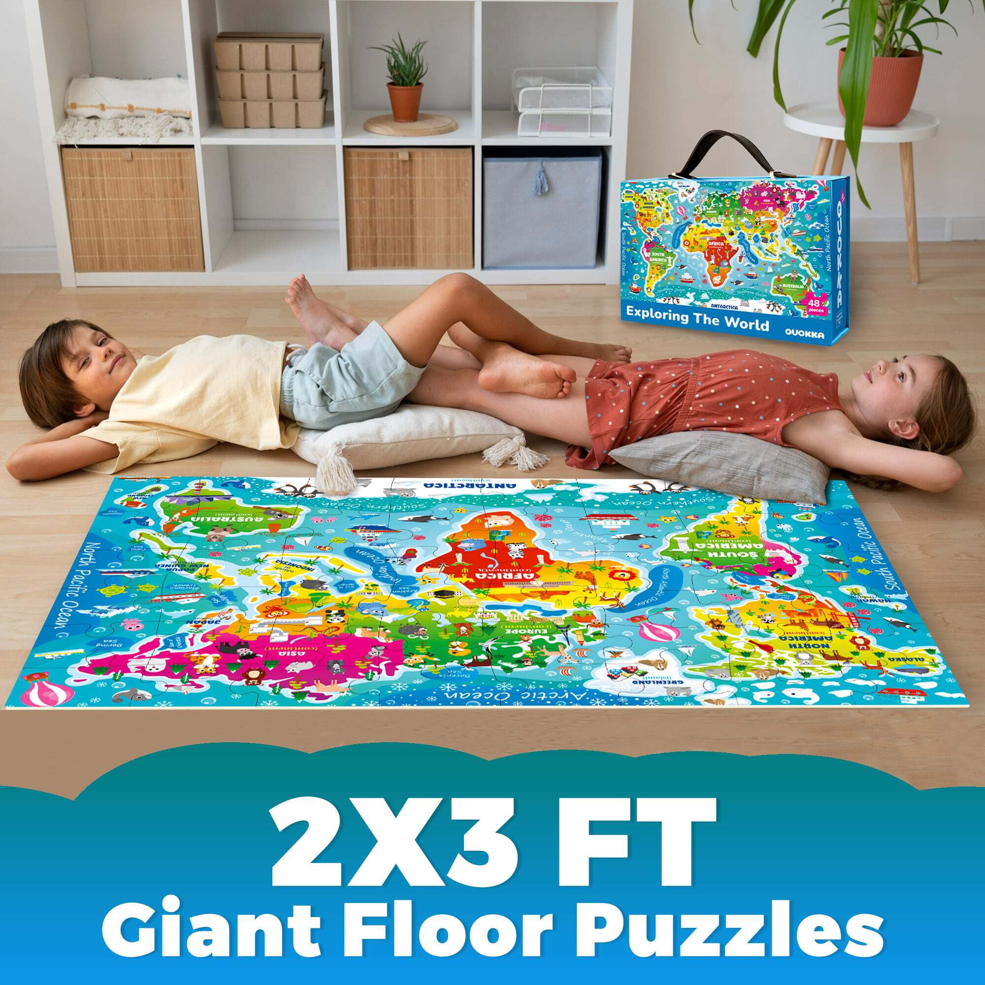 Quokka Floor Puzzle for Kids Ages 4-6 - Toddler Puzzle Ages 3-5 - World Map Educational Activity for Boys Girls