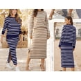 thumbnail image 4 of 2 Piece Skirts Sets for Women Fall Fashion Striped Long Sleeve Dress Knit Lounge Travel Outfits Winter, 4 of 6