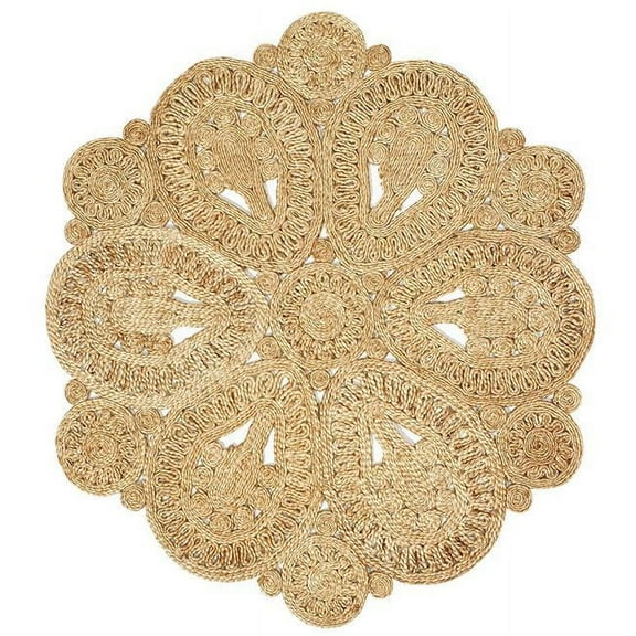 Desert Fields Natural Contemporary Floral Organic Jute Indoor Round Area Rug