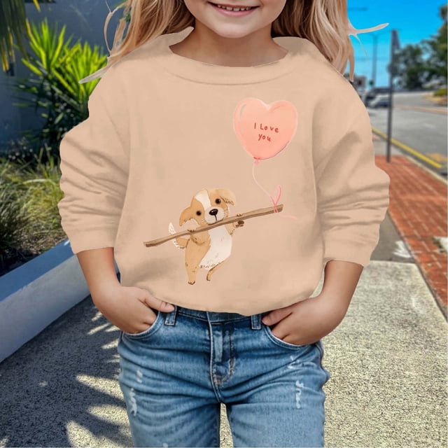 Chandail en Molleton Fille Manches Longues Chandail en Molleton Imprimé Surdimensionné Col Rond Vêtements Automne Hiver Chandails en Molleton Filles Taille 5-6 Ans