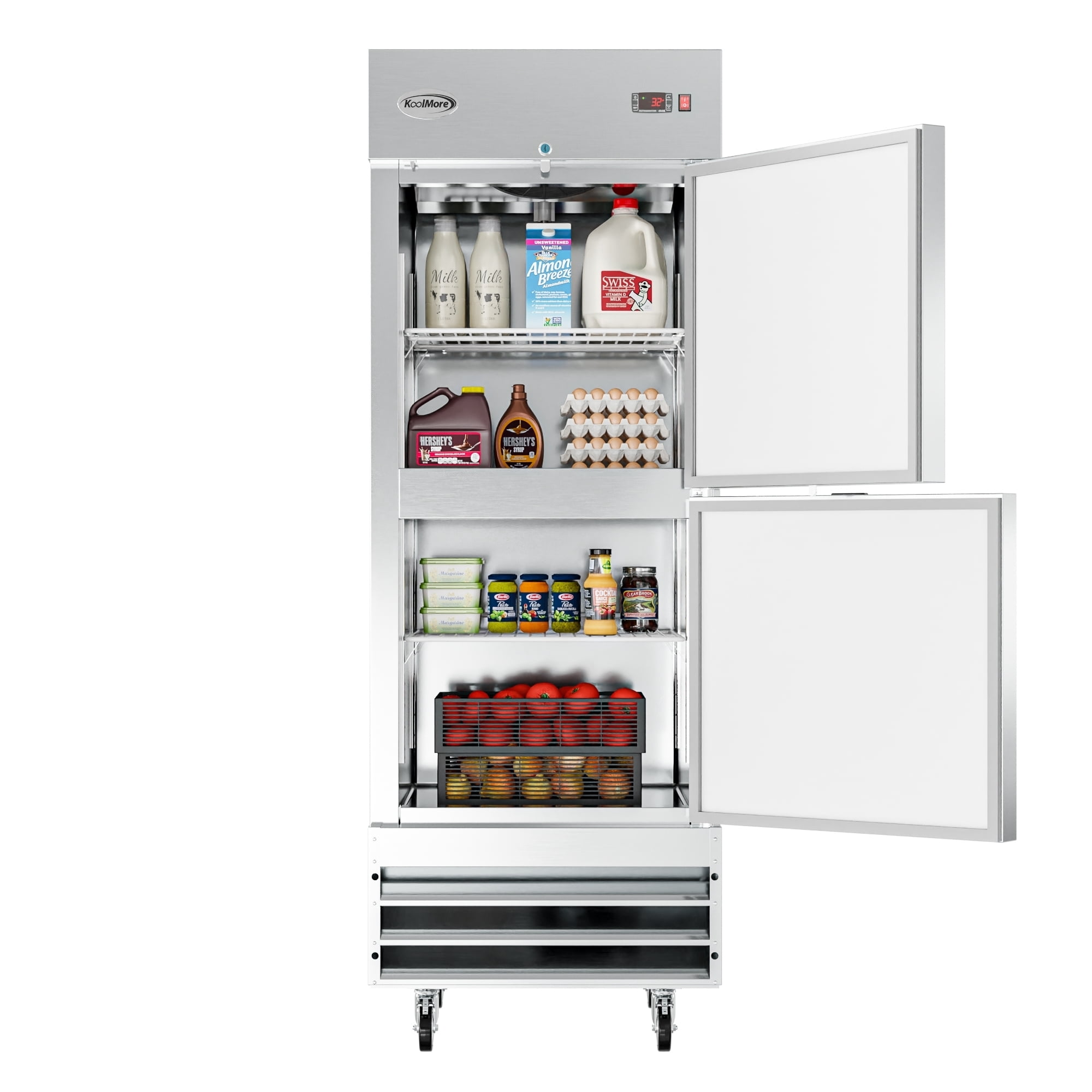 28 in. Commercial Stainless Steel Solid Half Door Reach-In Refrigerator, 23 cu. ft.