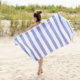 thumbnail image 2 of 100% Cotton Filippo Fouta Beach Towel, Lightweight, Soft and Absorbent Terry Cloth Backing,Nautical Stripes Pattern Travel Bath Towel , 35" x 68",  Dusky Blue by Blue Nile Mills, 2 of 4