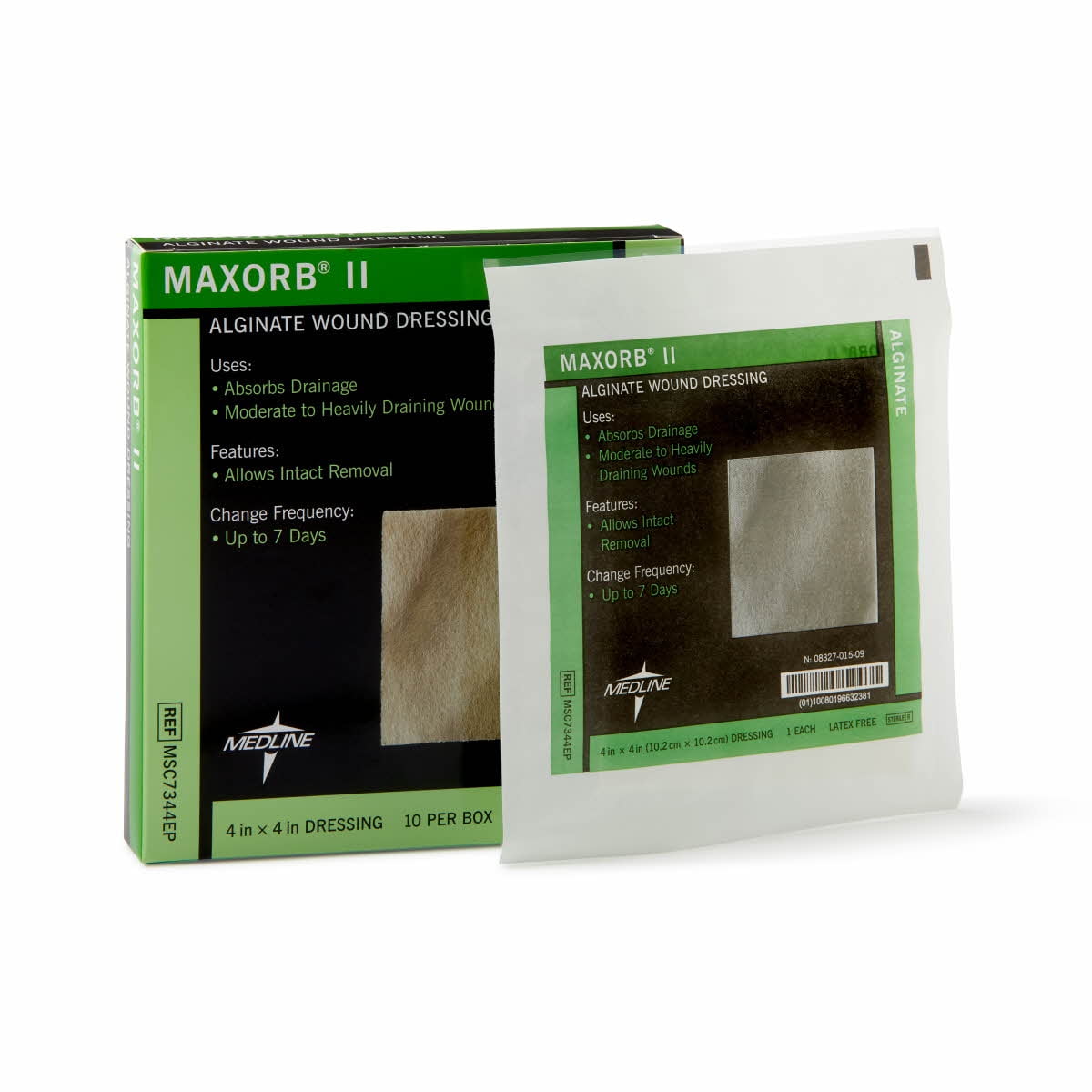Medline Maxorb® II Alginate Wound Dressings, 4" x 4", Box of 10