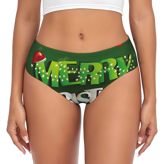 Fotbe Merry Christmas Calzones Estampados para Mujer – Ropa Interior de Algodón, Cómoda, Suave y Elástica-Large