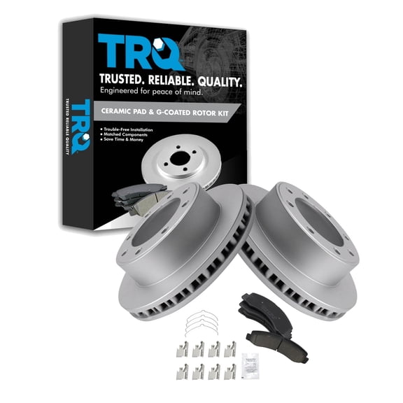 TRQ Front Brake Pad & Rotor Kit Brake Pads Brake Rotor Ceramic Premium G-Coated Fits Select 2000-2005 Ford Excursion 2000-2004 F-250 Super Duty F-350 Super Duty