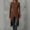 thumbnail image 4 of Weiqiqre Going Out Tops for Women Long Sleeve Wrap Front Split Casual Crewneck Asymmetrical Tunic Top Blouse, 4 of 6