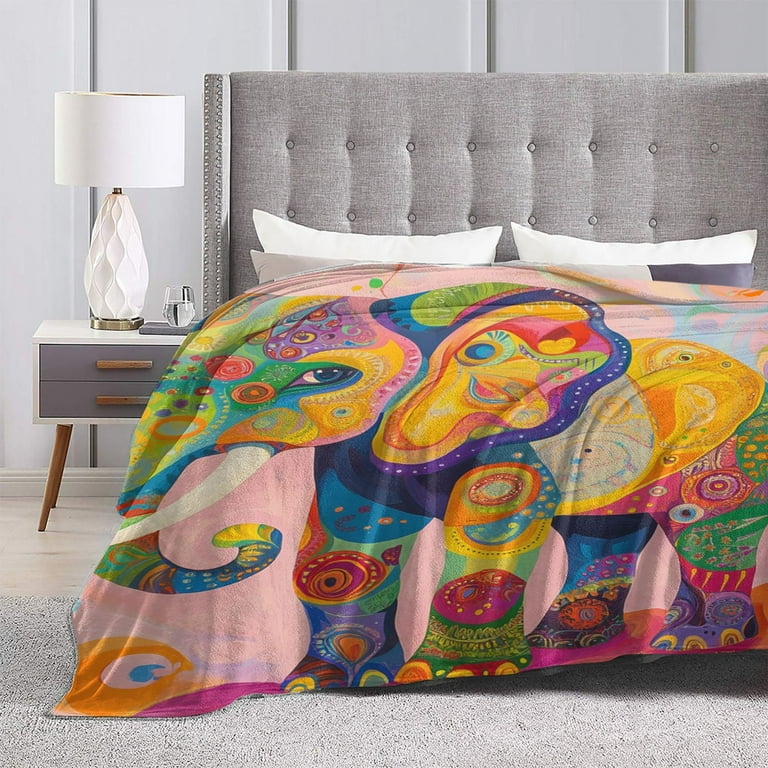 Colorful Elephant Fleece Blanket for Bed Queen Size Elephant Throw Blanket for Adults and Kids Super Soft Plush Elephant Blanket Throw Blanket for Elephant Lovers Walmart