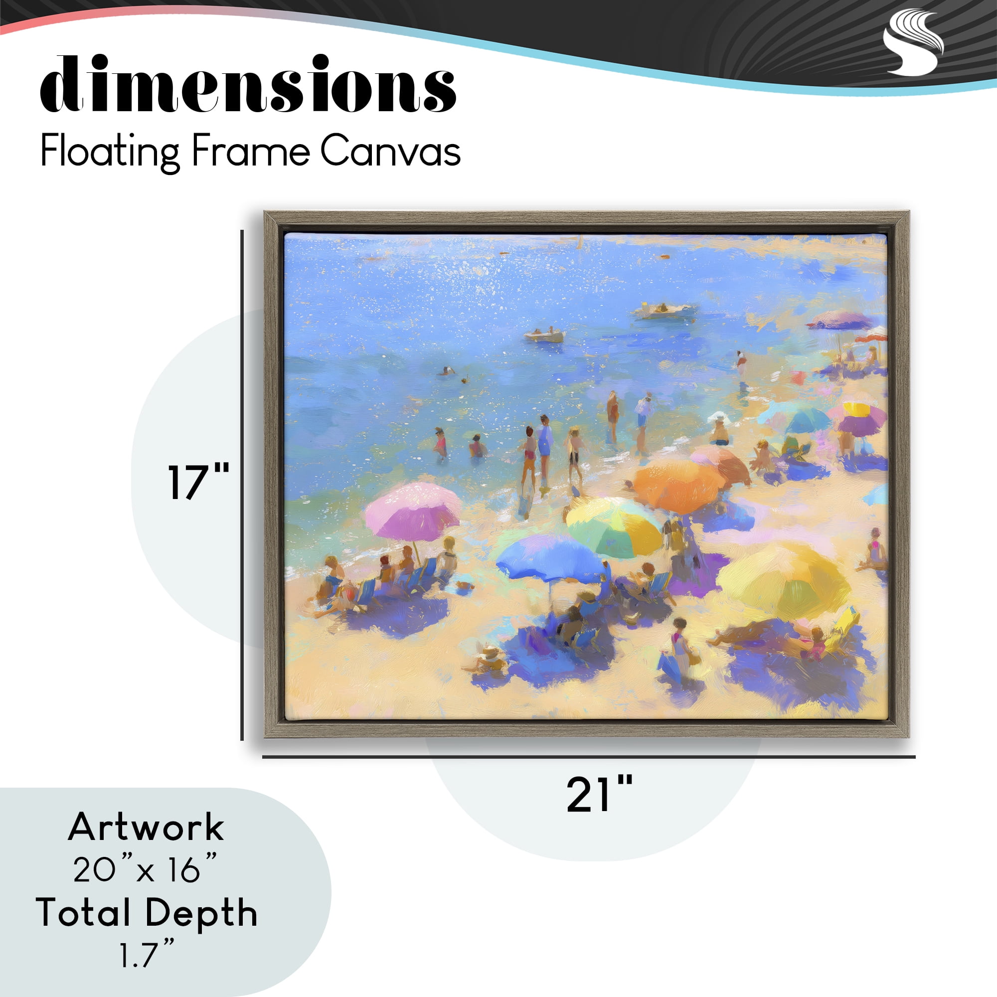 Stupell Industries Colorful Day at Beach Brown Framed Floater Canvas Wall Art, design by LSR Design Studio