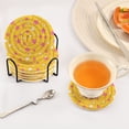 thumbnail image 3 of Yayeee 6 PCS Drink Coasters with Holder Set Woven Absorbent Round Tabletop Hot Pad, Pink Stars, 3 of 7