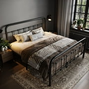 Allewie Queen Size Metal Platform Bed Frame with Victorian Style Wrought Iron-Art Headboard/Footboard, Black